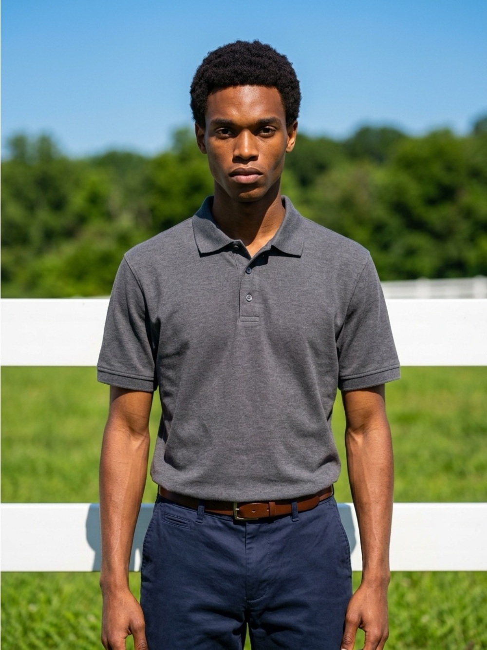 Men's Charcoal Gray Polo Shirt - Slim Fit Short Sleeve